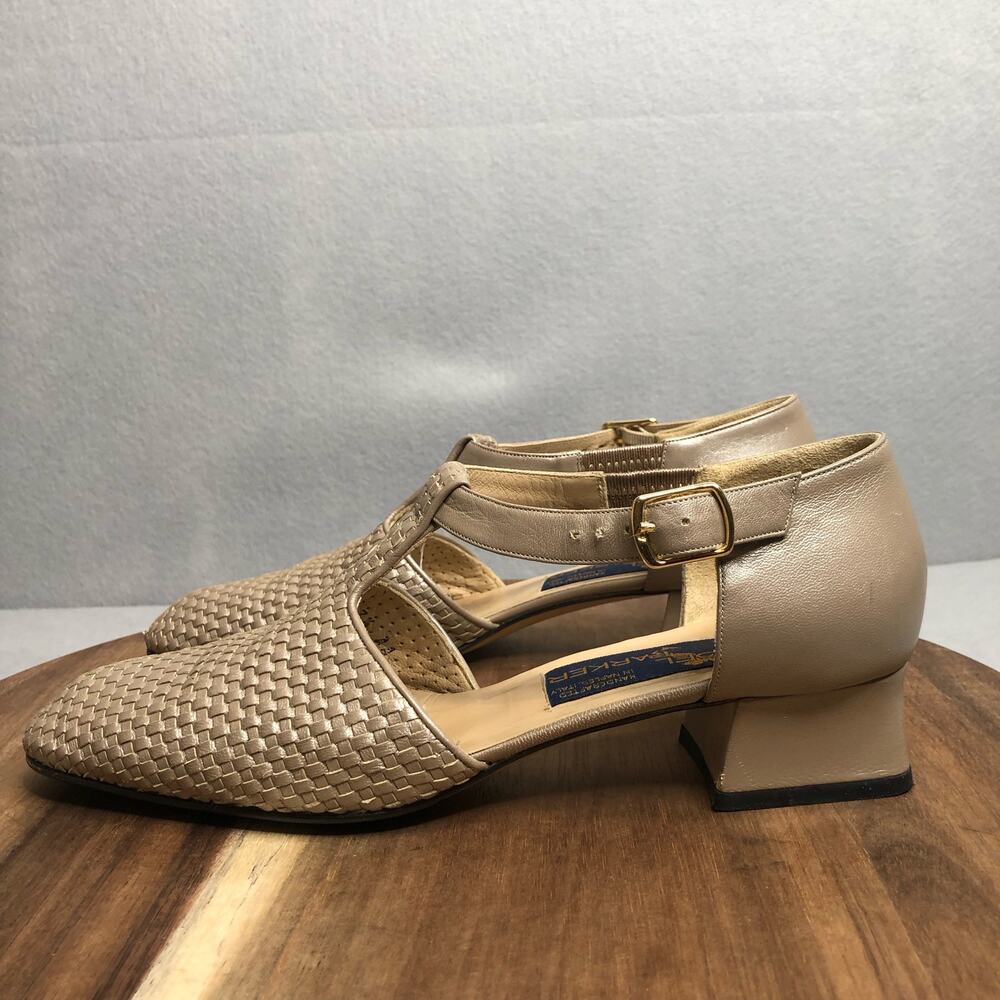 Joel Parker‎ Woven Leather Taupe Shoe #2153 Women 7.5AA Handcrafted in Italy